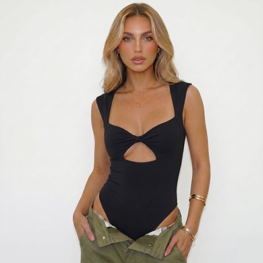 Body Nó Vazado Moda Gringa Modelador Suplex Premium Forrado blogueira