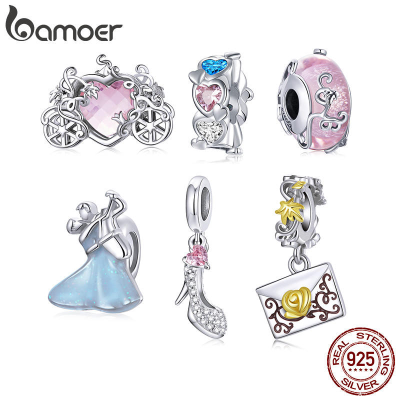 Bamoer Dia Dos Namorados 925 Sterling Silver Magic Dancing Charm Dress Heart Pink Beads Para Jóias Pulseiras
