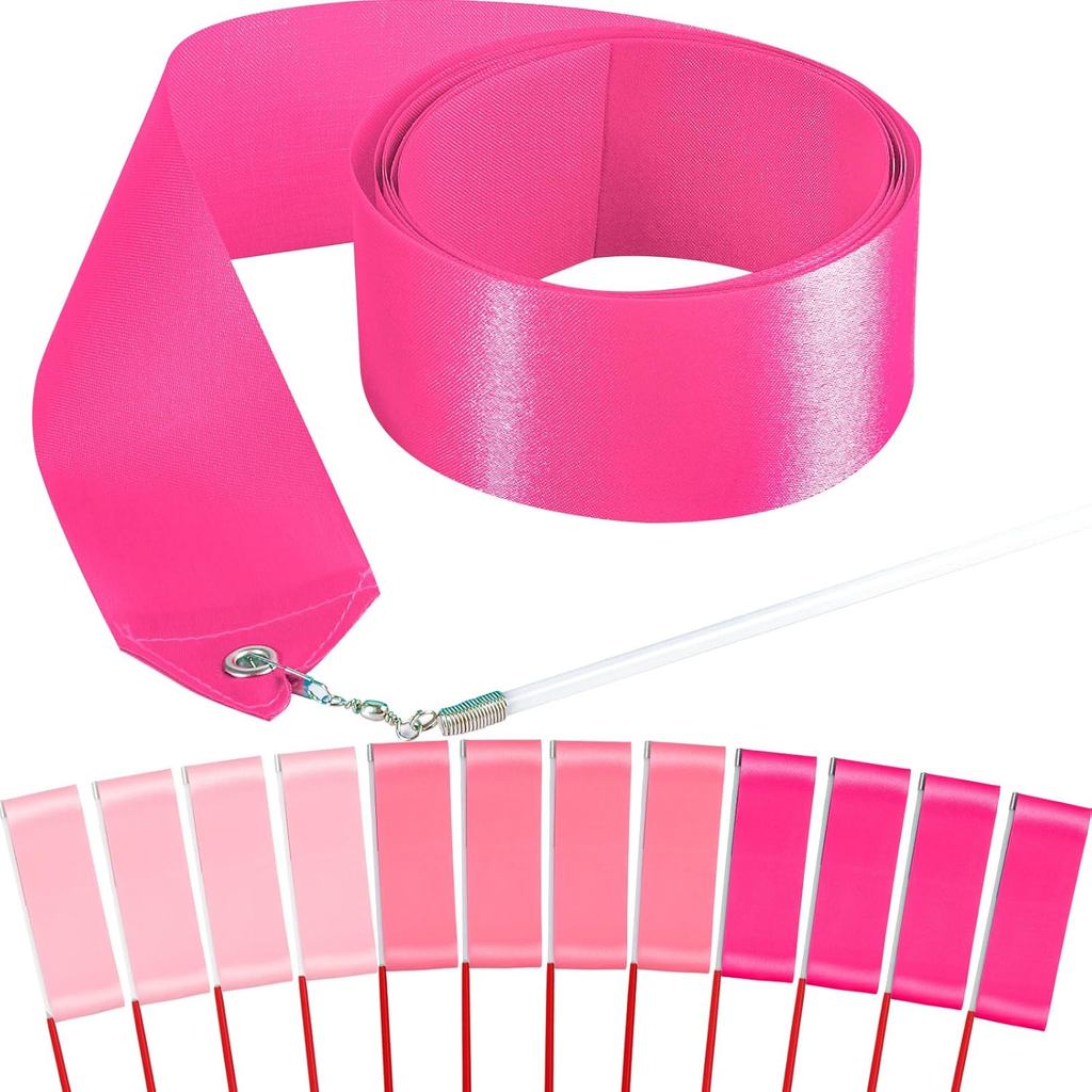 12PCS Pink Gymnastics Dance Ribbons Set for Kids Party Favors Decorations Team Cheering, Girls Twirling Ribbon Dancing S