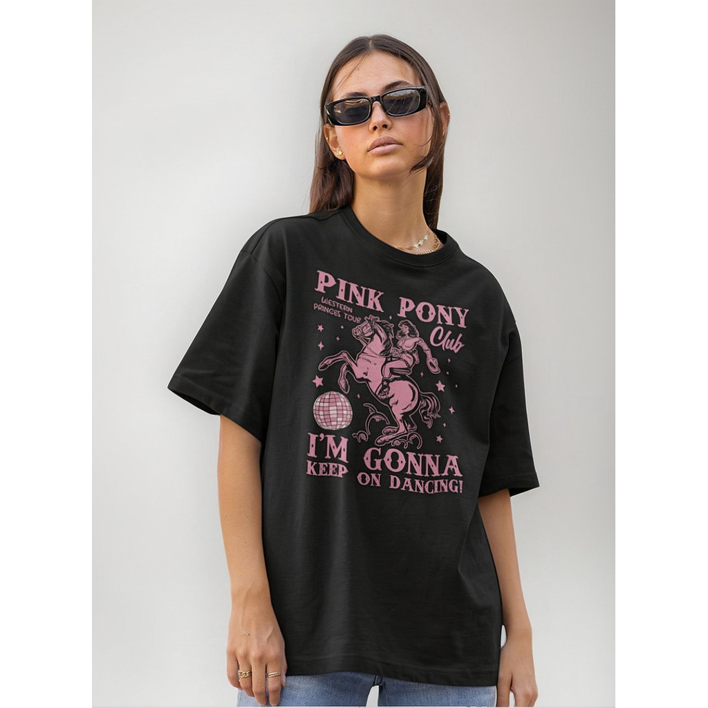 Camiseta Básica Pink Pony | Keep On Dancing & Confortável para Rolê