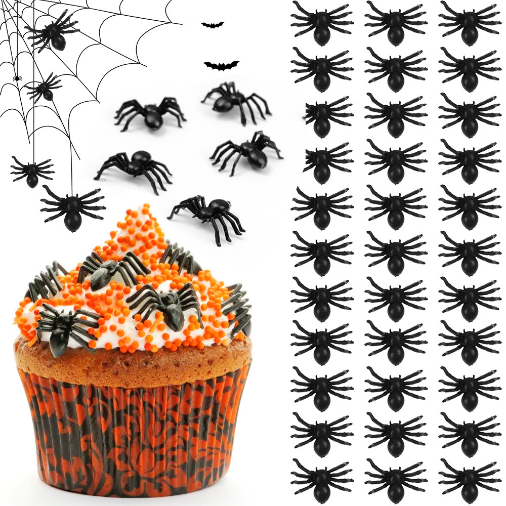 50/100/200 Pçs Decoração De Aranha De Halloween Pequenas Aranhas Falsas De Plástico Preto Casa Assombrada DIY Festa Prop