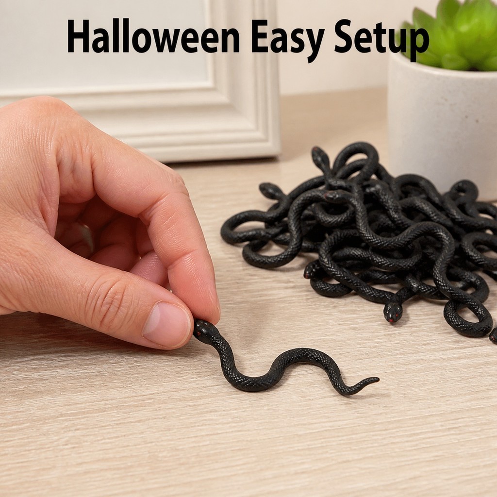 10/20 Pcs Cobra De Borracha Realista Cena De Halloween Prop Brinquedo Animal Falso Preto