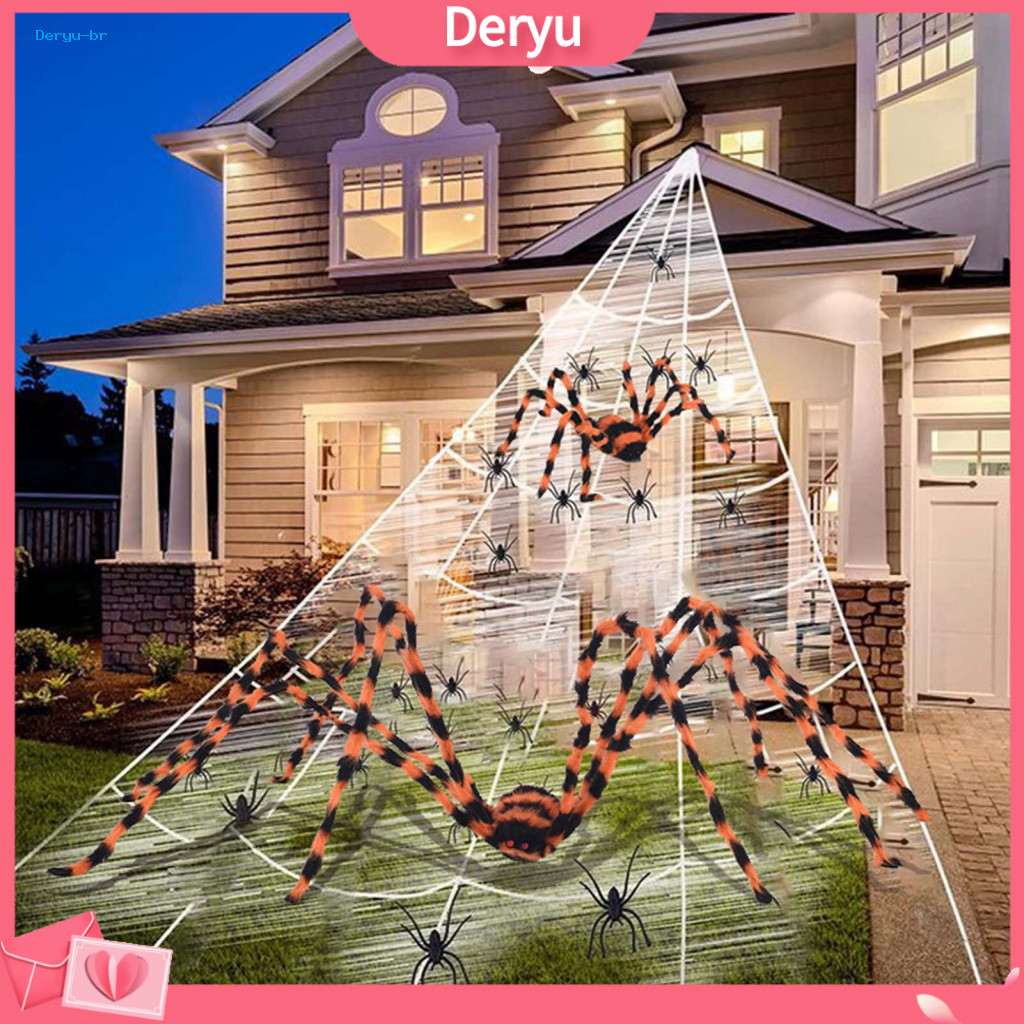 Halloween Spider Decorations Furry for Wall Decor Orange Black Hairy Decoration with Eyes – Realistic Prop for Porch Y