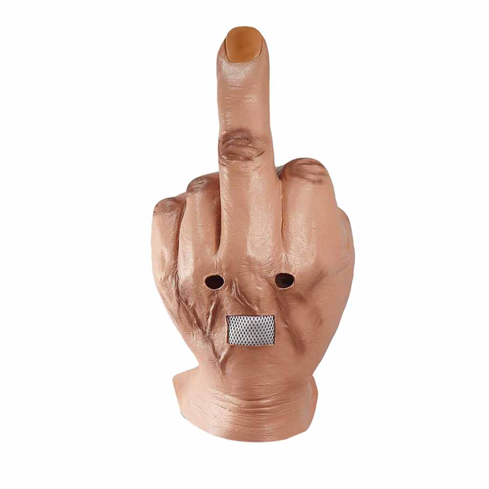Funny Middle Finger Latex Mask Realistic Hand Shape Full Head Mask Halloween Party Prank Cosplay Costume Prop