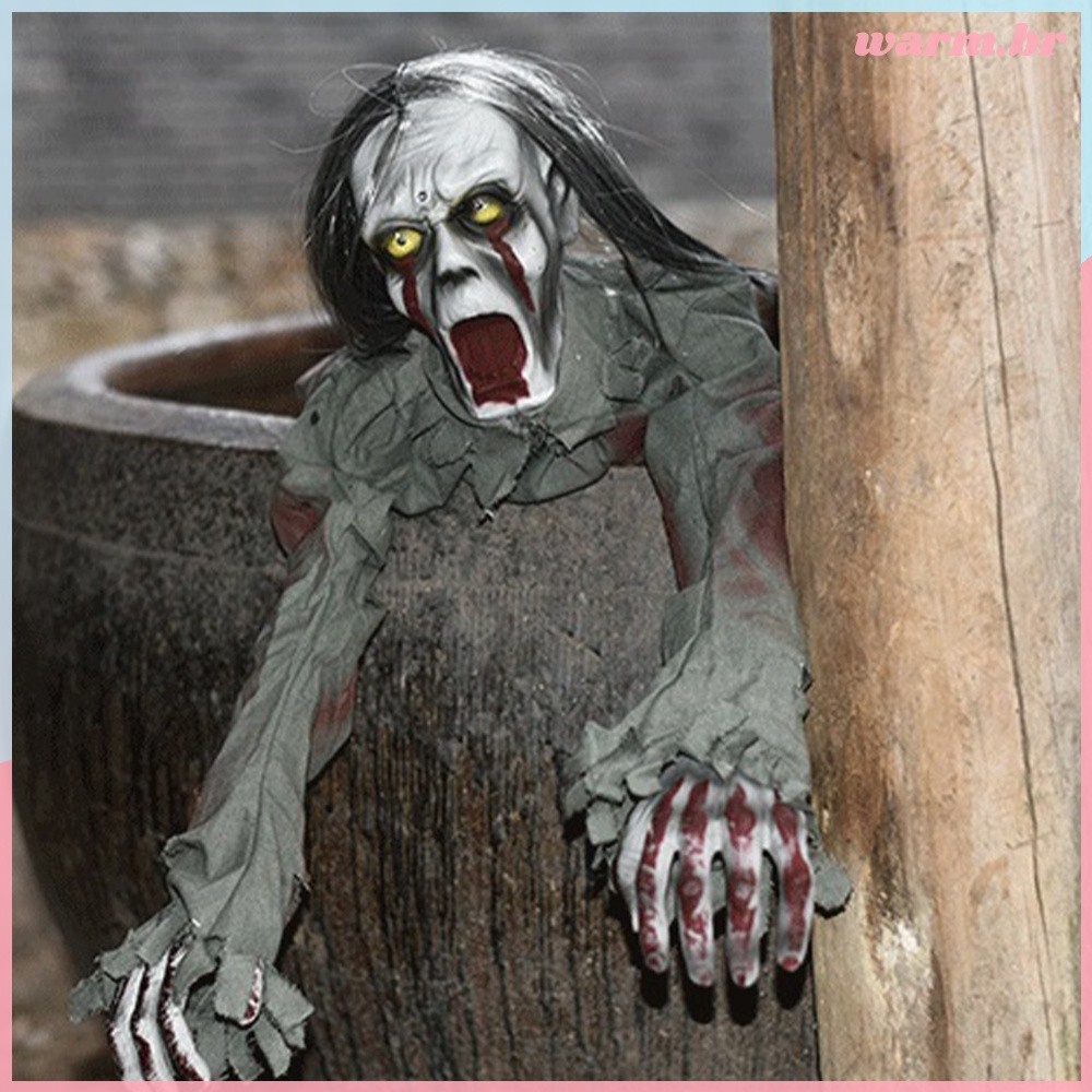 Halloween Rastejando Fantasma Prop Brilhante Olhos Vermelhos Som [waroom.br]