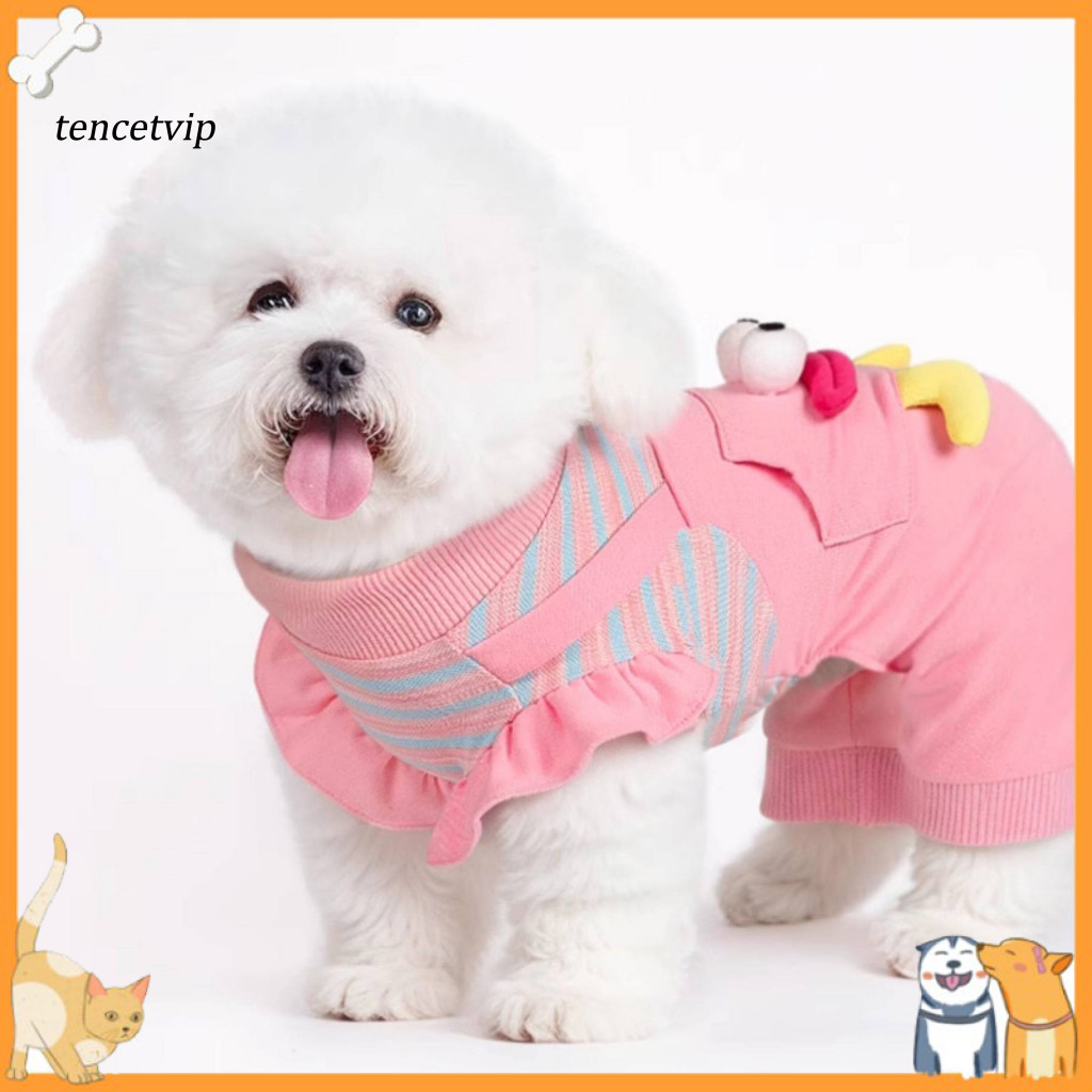 Lightweight Dog Clothing Cute Striped Cartoon Jumpsuit with Sleeves – Funny Big Mouth Onesie for Small Dogs Teddy Bich