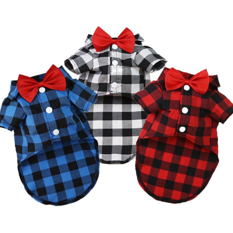 Pet Clothes Dogs Plaid Striped Shirt Suit Wedding Dress Puppy Coat Teddy Bear Pomeranian Vest Small-Medium Dog Cat Pet C