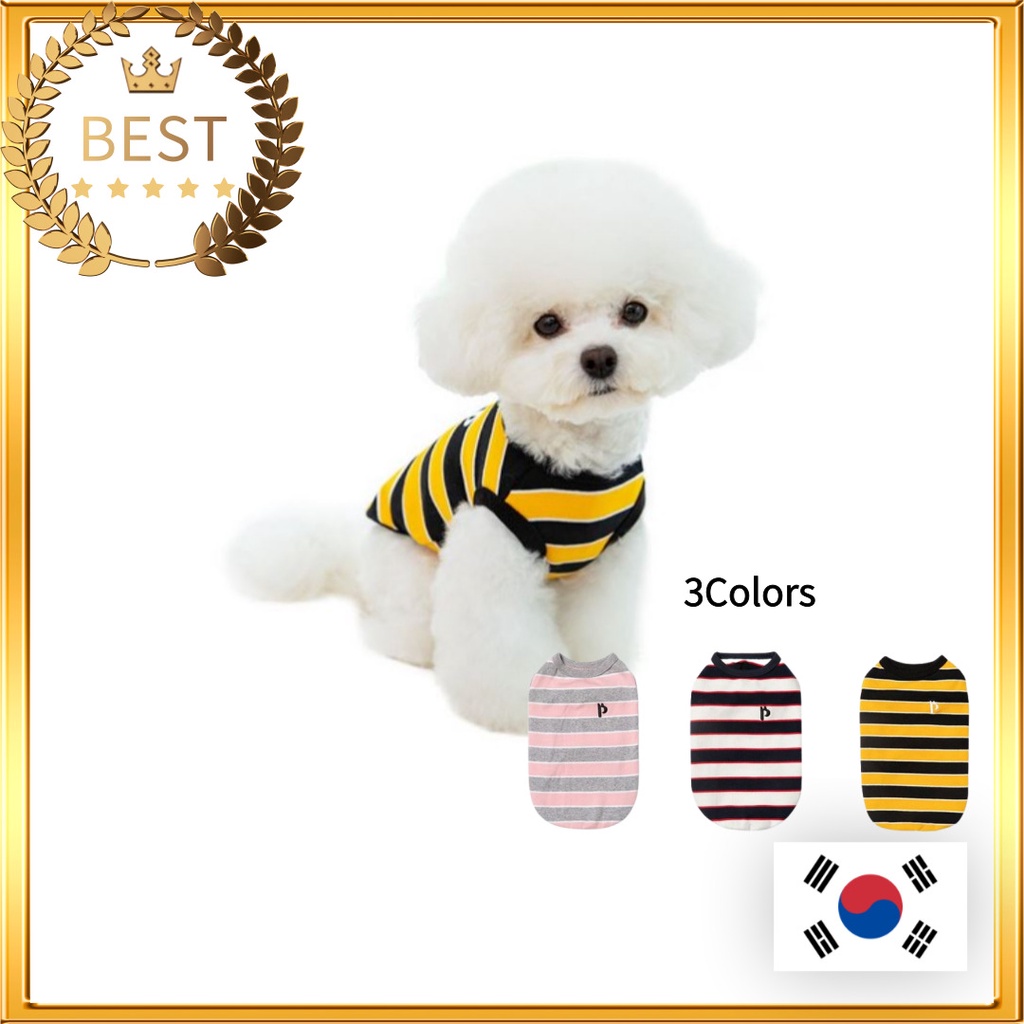 [Made in Korea] Dog's Striped Sleeveless T-shirt 3Colors 4Sizes / Camiseta Sem Mangas Listradas Para Cães 3colores 4 Tamanhos/Roupas De Estimação