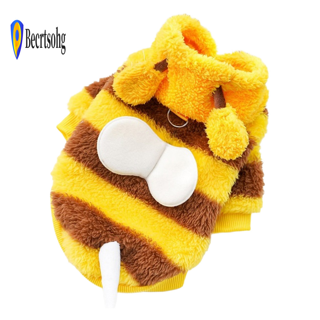 Pet Hoodie Cozy Cute Bee Dog for Small Dogs – Plush Hooded Costume with 3d Antennae Wings Striped Outfit Perfect for P