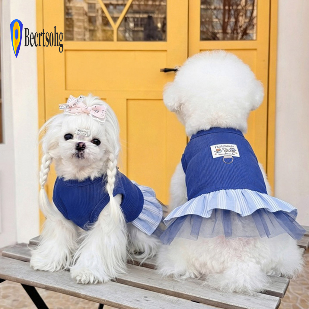 Pet Dress Comfortable Dog Outfit Ultramarine Blue Ribbed for Small Medium Dogs – Cute Striped Skirt Summer Lightweight