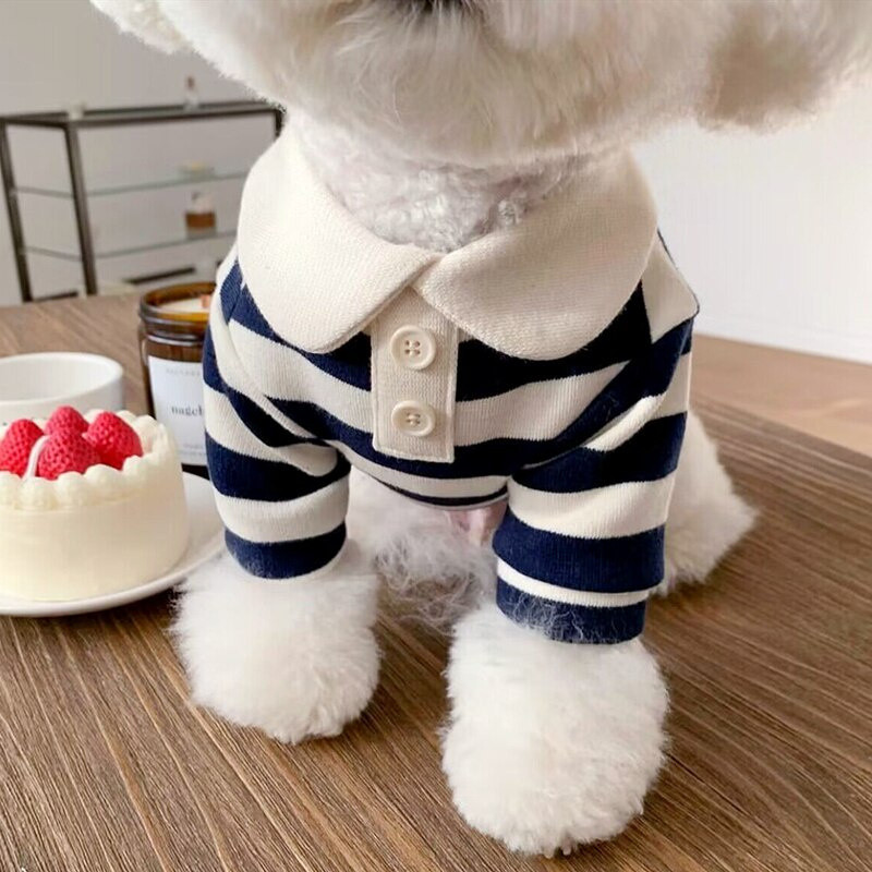 Black Striped Dog Clothes Pet Schnauzer Polo Shirt Yorkshire Summer Dress Puppy Leggings Soft Pullover Pet Supplies