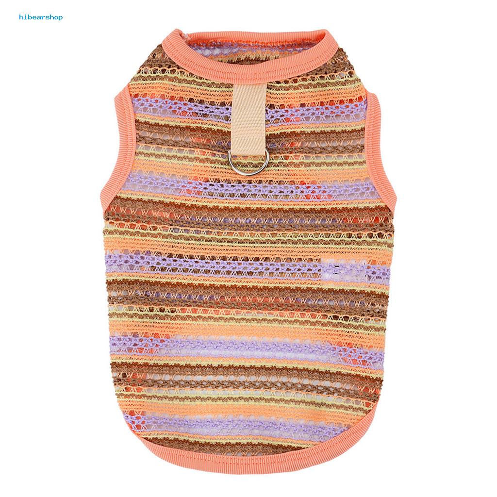 Pet Striped Shirt Apparel Tank Top for Small Dogs Cats Breathable Hollow with D-ring Lightweight Summer Spring Clothes C