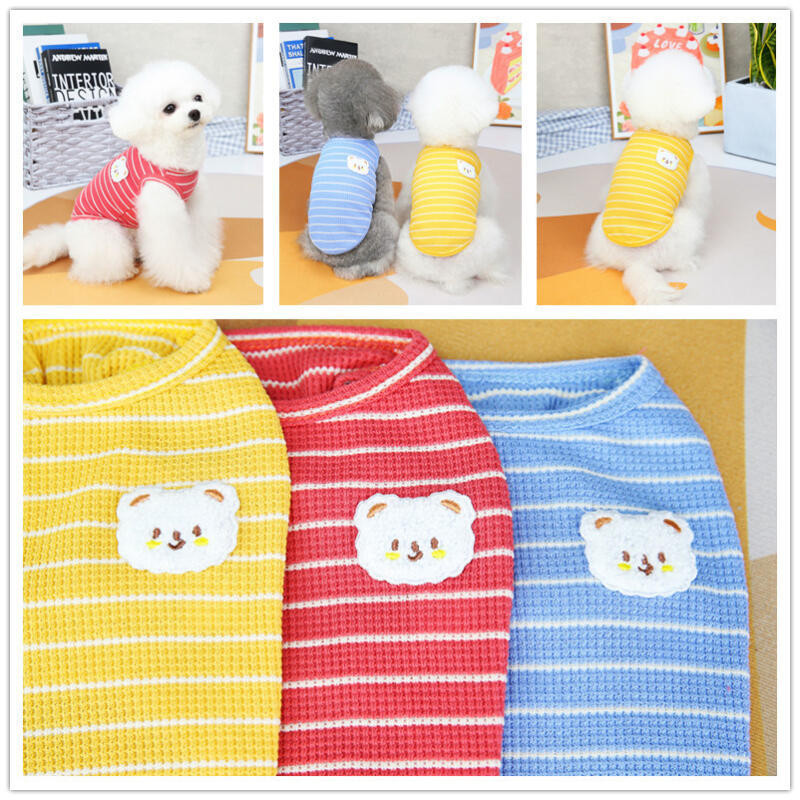 Pet Summer Striped Dog Vest Clothes - Breathable Cotton Sweatshirt for Small Medium Dogs - Cute Bear Design-*-&