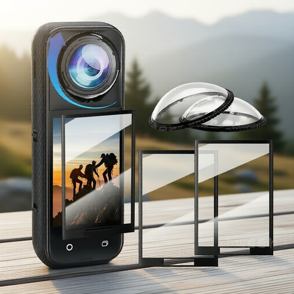 Guarda de Lente em Policarbonato HD Anti-Risco para Insta360 X5, Capa Protetora Removível de Proteção Completa