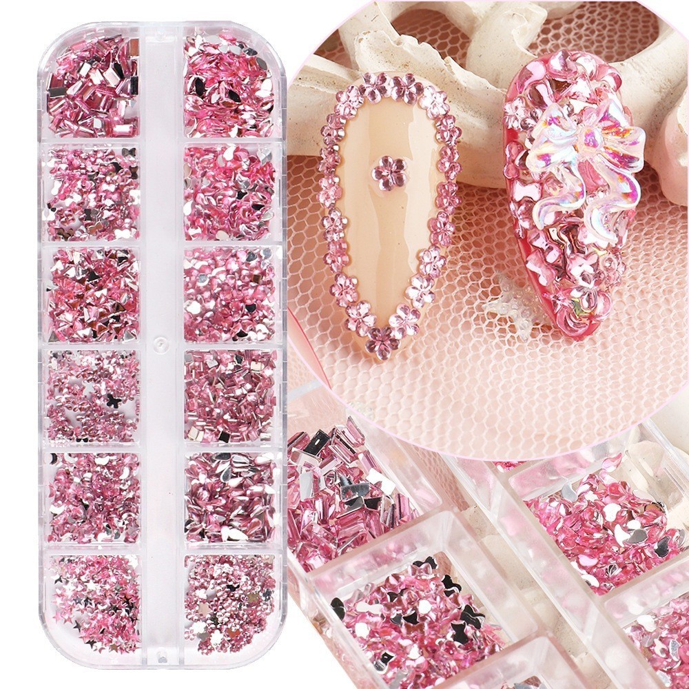 Kit 4 Caixas/12 Grade Multi Tipo Hotfix Rhinestone Flatback Cristal Diamante Gemas 3D Glitter Nail Art Decoração Luxuosa