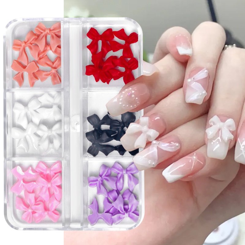 6 Grades/Box Bowknot Nail Charmes Flatback Art Bijuteria Arte De Unhas Borboleta Flor Rhinestones 3D Manicure Acessórios