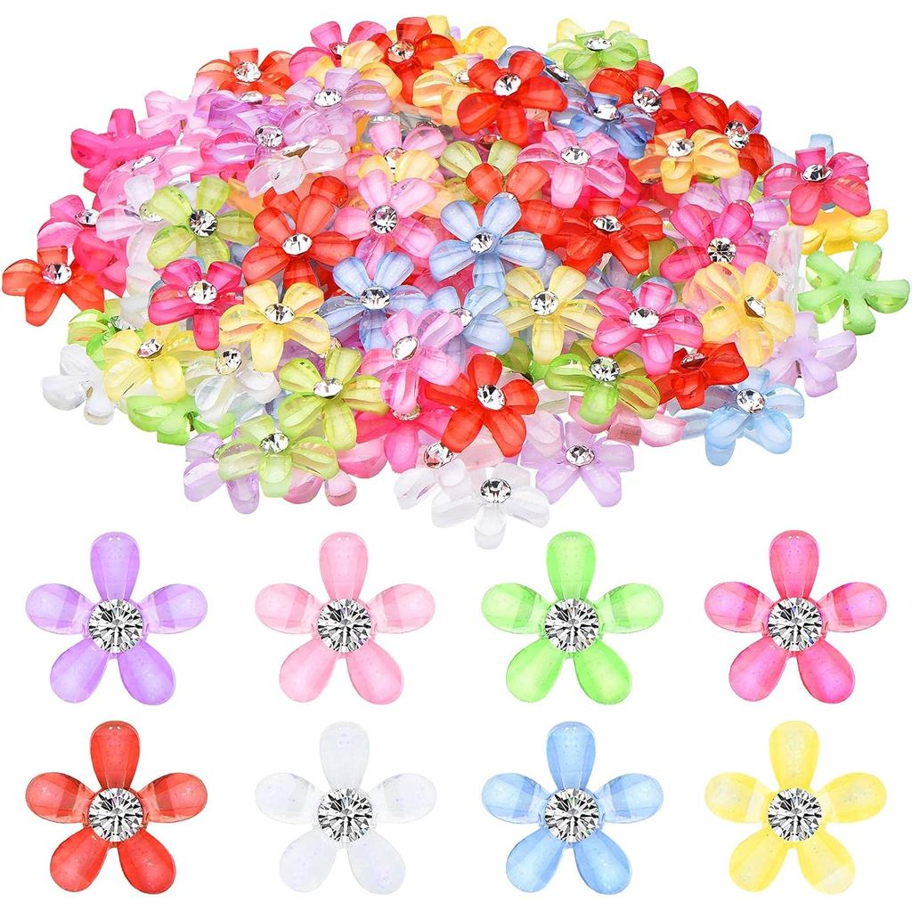 Maitys 160 Pieces 10 mm Mini Resin Flowers Charms with Rhinestone Flatback Flower Resin Buttons Flowers DIY Crafts for S