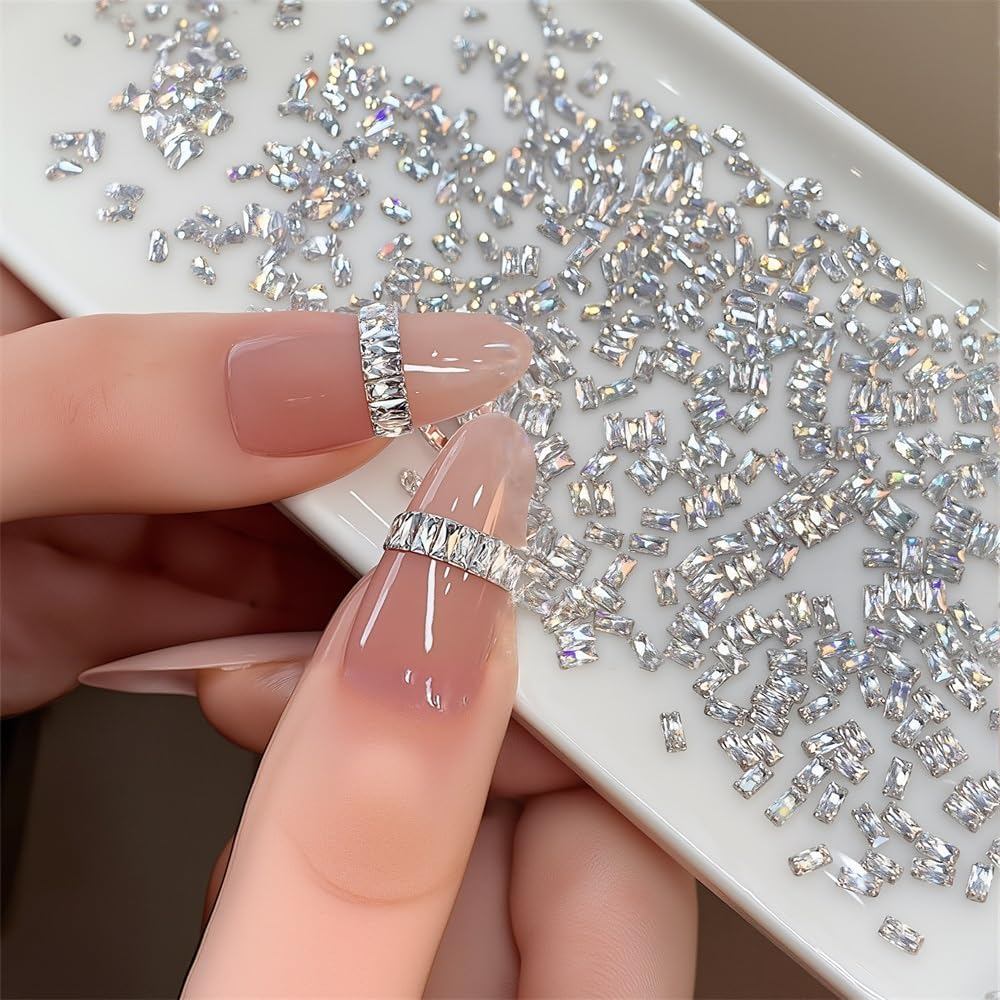 100pcs Shiny Silver Rectangular Zircon Rhinestone Kit, 1.5x3mm Mini Nail Rhinestones for Crafting Flatback Rhinestones f