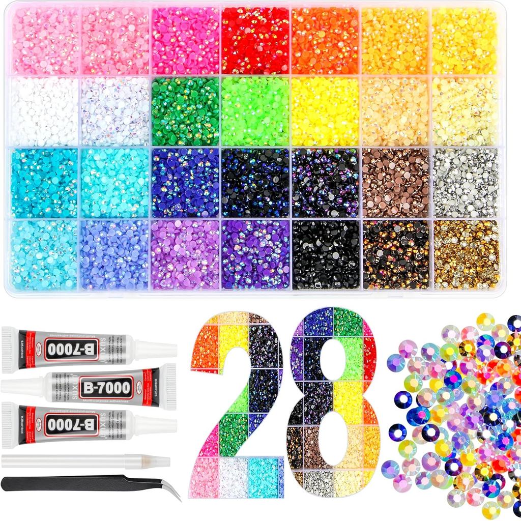 40000Pcs Resin Jelly Rhinestones for Bedazzling Kit, 28 Colors 3mm Flatback Gems for Diamond Art, Bedazzler Kit with 3Pc