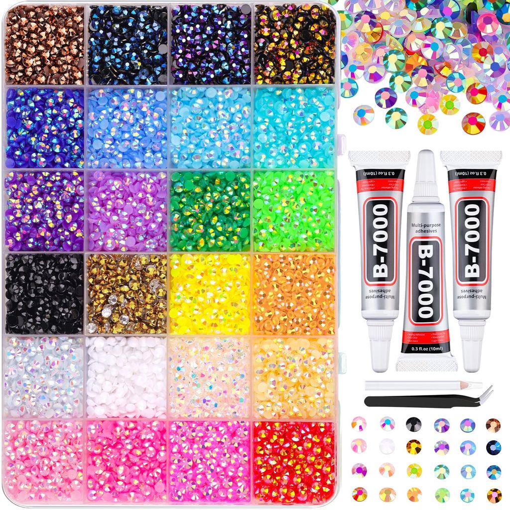 34000Pcs Resin Jelly Rhinestones for Bedazzling, Multicolor 3mm Flatback Gems for Diamond Art, Bedazzler Kit with 3Pcs 1