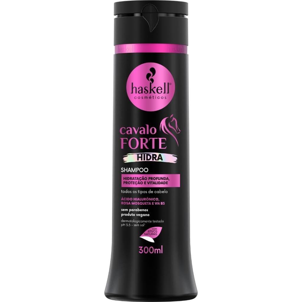 Haskell Shampoo Cavalo Forte Hidra 300ml Hidratação Limpeza Suave Vegano