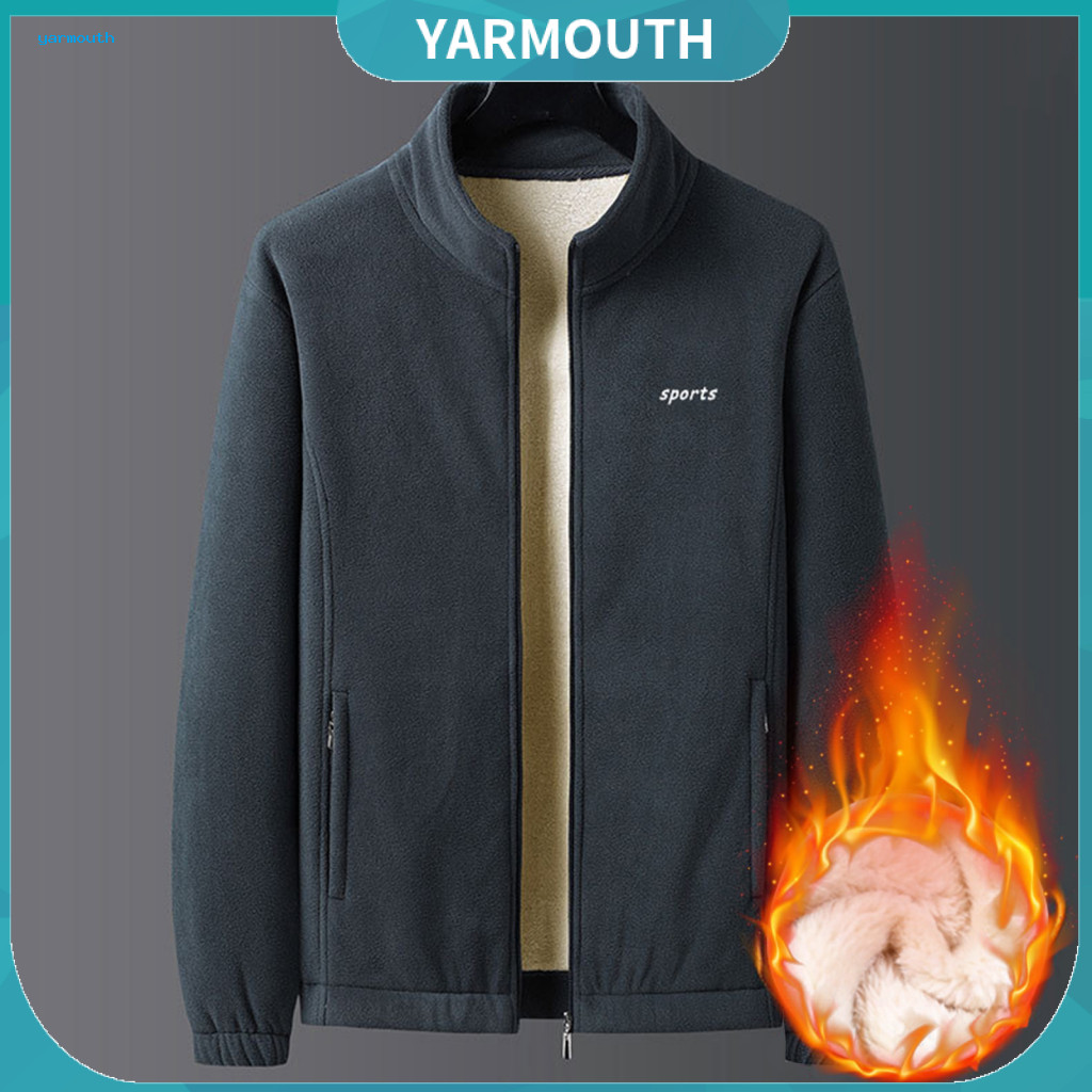 Men Solid Color Jacket Base Layer Compatible Men's Winter Thickened Velvet Lined Cotton Coat with Stand Collar Long Slee
