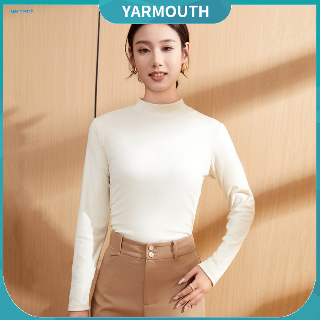 Bottoming Tops Solid Color Thermal Shirt Women’s Velvet Top Self-heating Slim Fit Long Sleeve High Collar Base Layer f