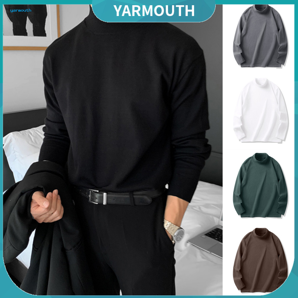 Long Sleeve Top Women Solid Color Turtleneck Men's Half-high Collar Velvet Pullover T-shirt Elastic Mid-length Layering