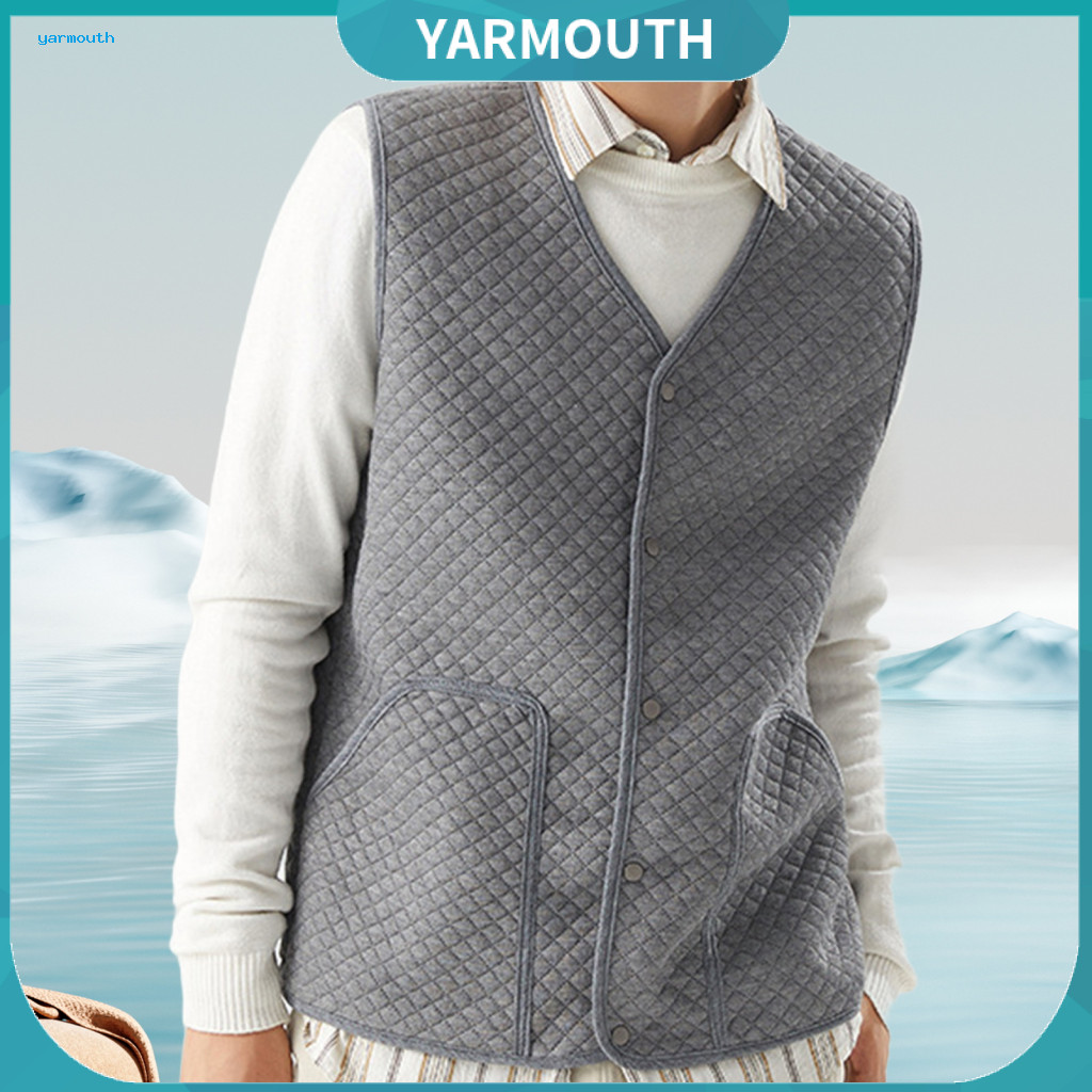 V-neck Vest Lightweight Men Men's Warm Velvet Lined Waistcoat with Pockets Sleeveless Single-breasted Solid Color Jacket