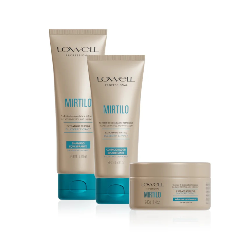 Kit De Tratamento Lowell Equilibrante Mirtilo Pequeno ( Shampoo + Cond + Masc 240g) - Antigo Extrato De Mirtilo