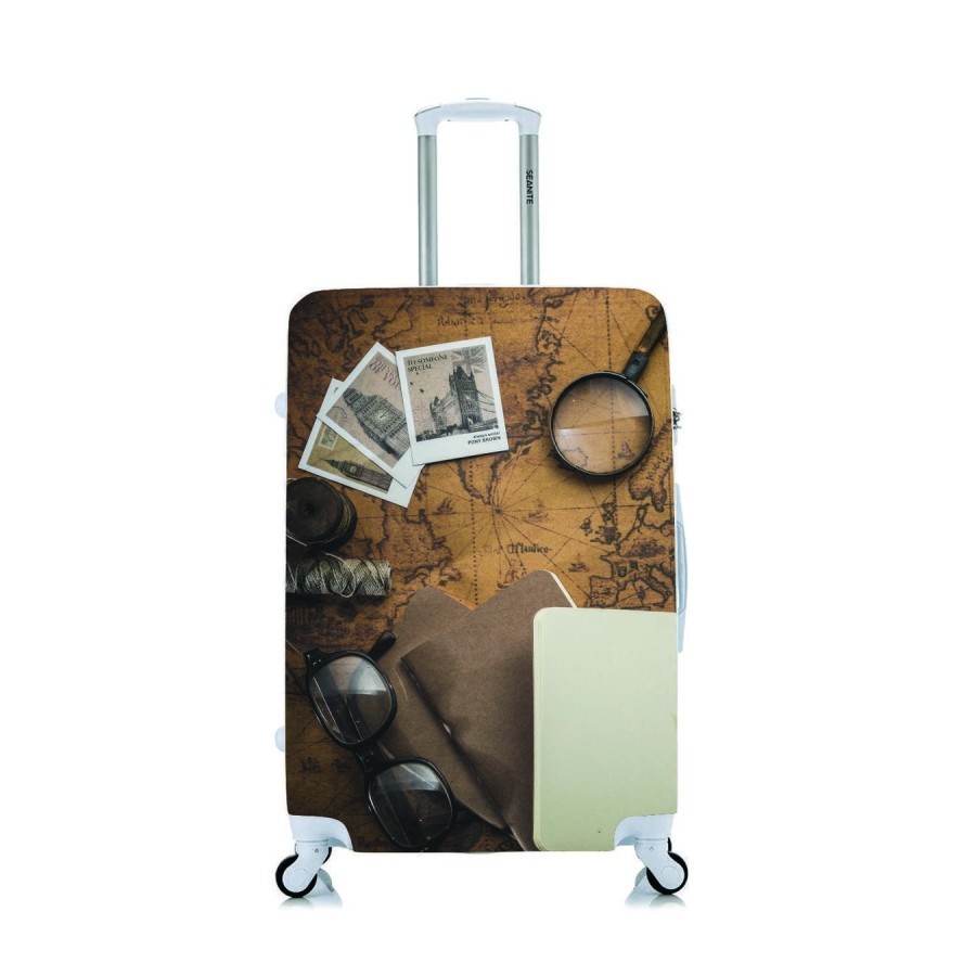 Capa Protetora Para Mala Viagem Personalizada Pequena Mapa Antigo