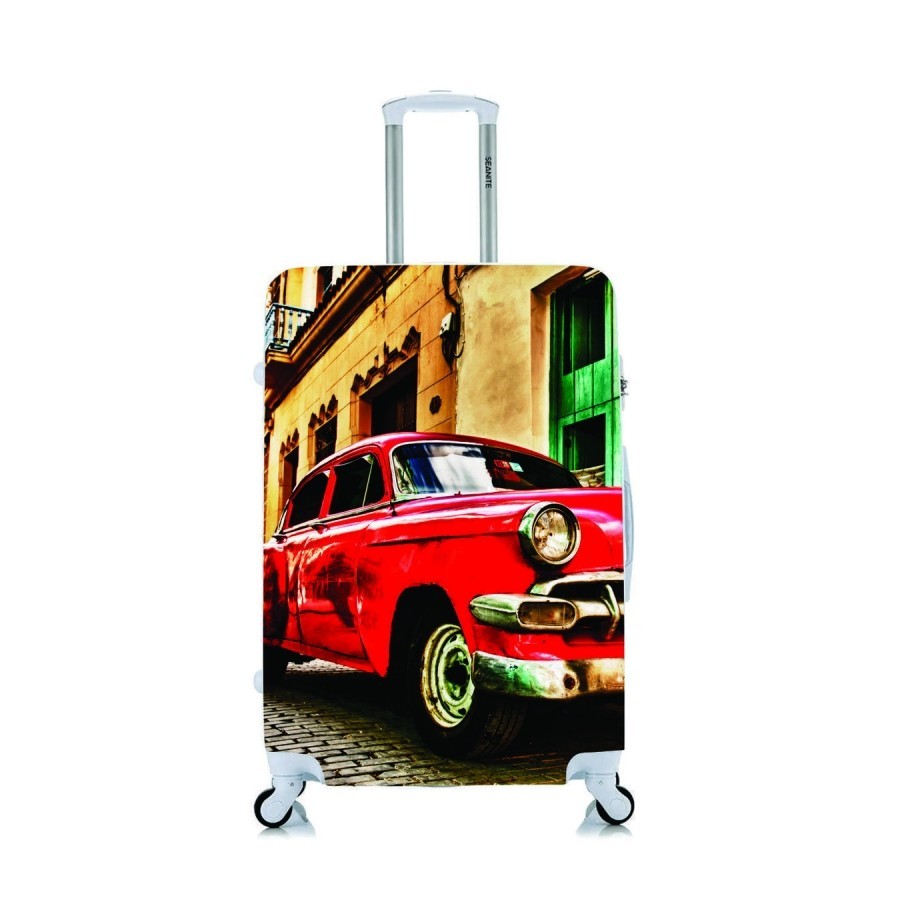 Capa Protetora Para Mala Viagem Personalizada Pequena Carro Antigo Vermelho