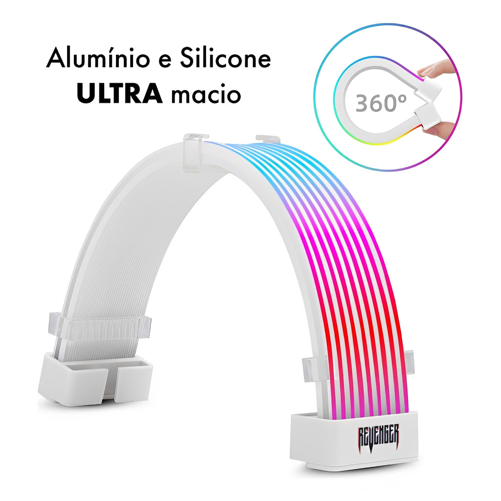 Cabo ARGB para GPU 8 Pinos / 2x8 Pinos / 12VHPWR 81 LEDs com Sincronização RGB Extensão 3 Pinos 5V Flexível 2 Cors
