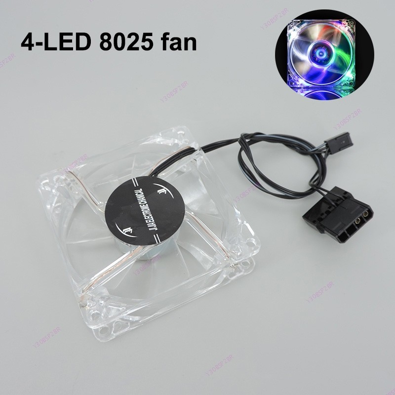 8025 Verde Vermelho Bule Branco Quatro Cores 4Pin LED PC Computador Caso Ventilador De Refrigeração Sem Escova 80x80x25