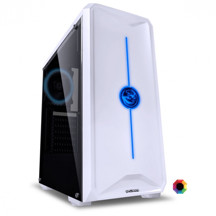 Gabinete PCYES Mid-Tower Nova Branco Com 1 Fan Led 7 Cores Lateral Em Acrílico