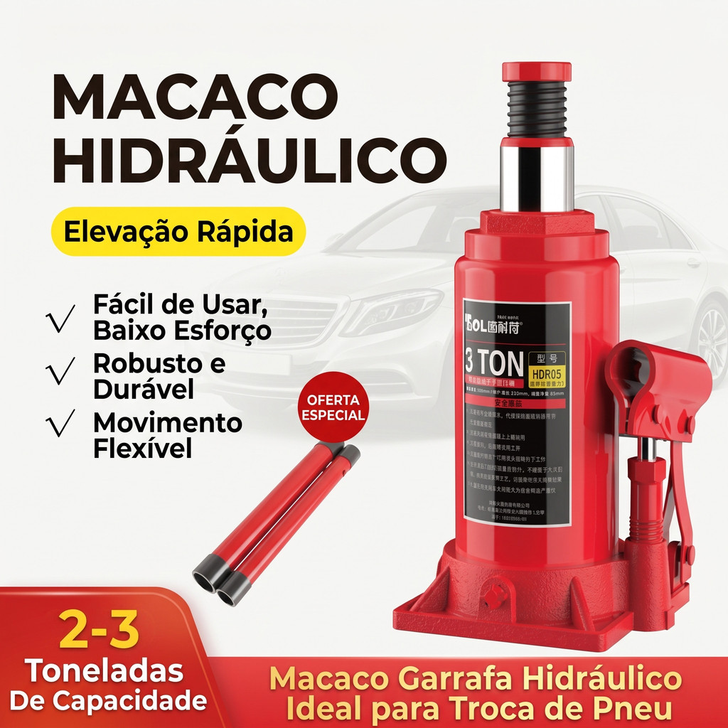 3 Ton Hydraulic Bottle Jack for Car and SUV with Safety Valve High Capacity Portable