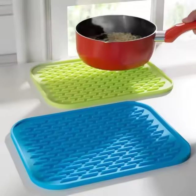 Almofadas Quentes De Silicone E Tapetes De Secagem De Pratos , Trivets Antiderrapantes Resistentes Ao Calor , Conjunto D