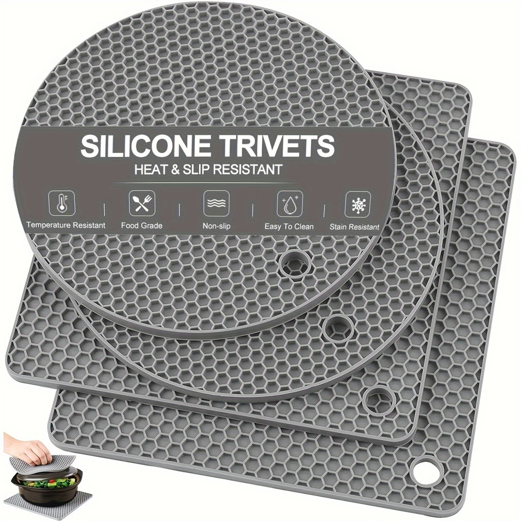 Tapetes Trivet De Silicone Em Favo De Mel (Conjunto De 4 Unidades)