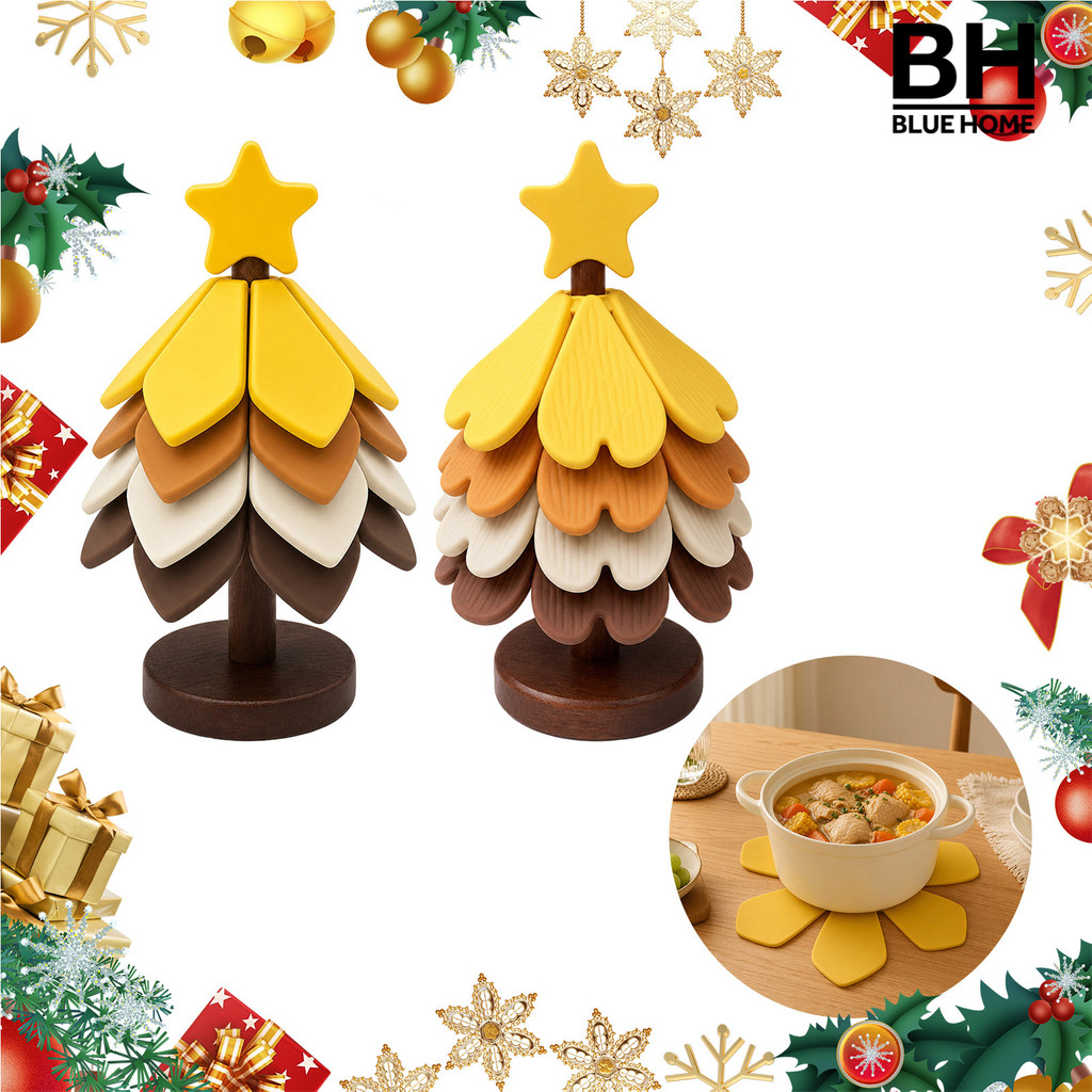 Conjunto De Trivet De Silicone Em Forma De Árvore De Natal Bluehome , Almofada Quente Dobrável E Resistente Ao Calor Com