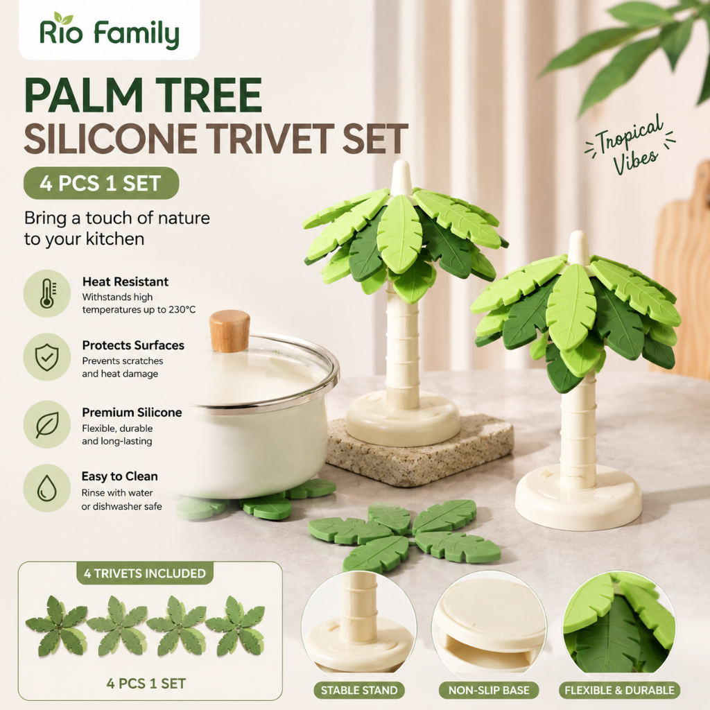 Conjunto De 4 Unidades De Porta-Panelas De Silicone Para Palmeira | Trivet De Cozinha Fofo E Suporte Smartphone
