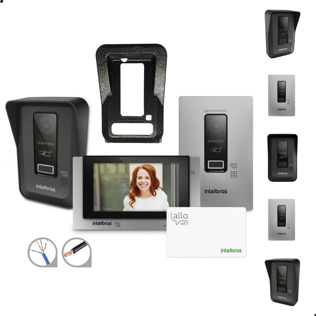 Interfone Video Porteiro Wi-fi Allo Wt7 Intelbras Com Protetor Anti Roubo E Cabos Para Instalação