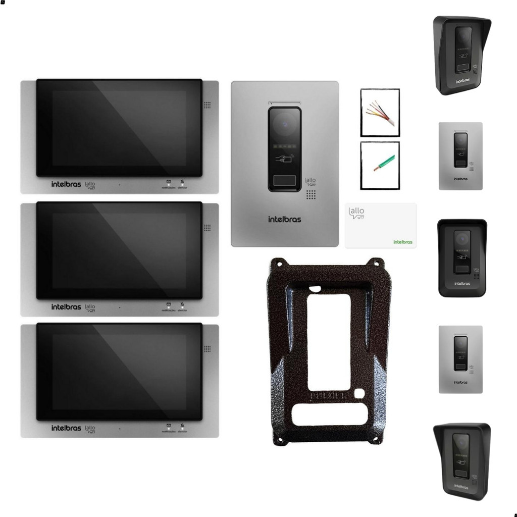 kit Master Interfone Video Porteiro Wi-fi Allo Wt7 Intelbras Com 3 Telas touch screen Internas.