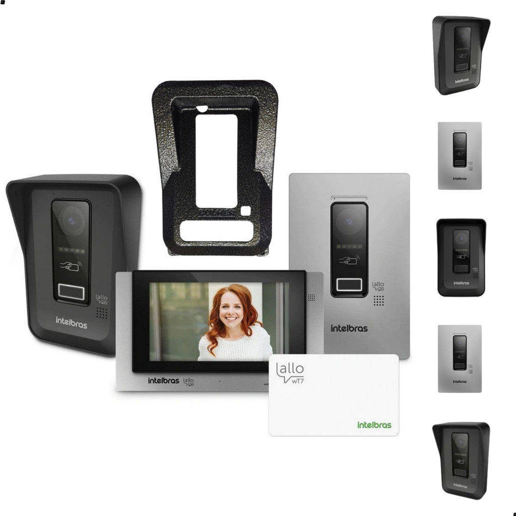 Interfone Video Porteiro Wifi Allo Wt7 Intelbras Com Protetor Anti Roubo Cinza