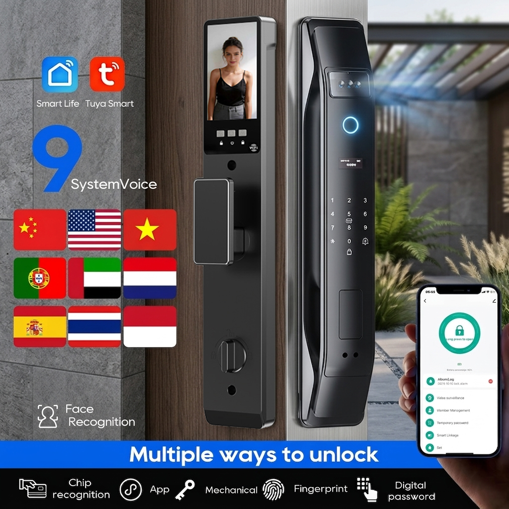Trabalhe Com Tuya Smart Lock 3D Face Palmprint Impressão Digital 6068 Mortise Wifi Video Intercom 9 Idiomas Senha De Des