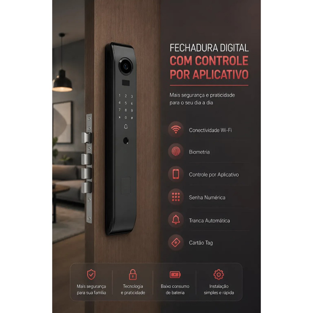Fechadura Eletronica Facial Video Camera Digital Wifi App