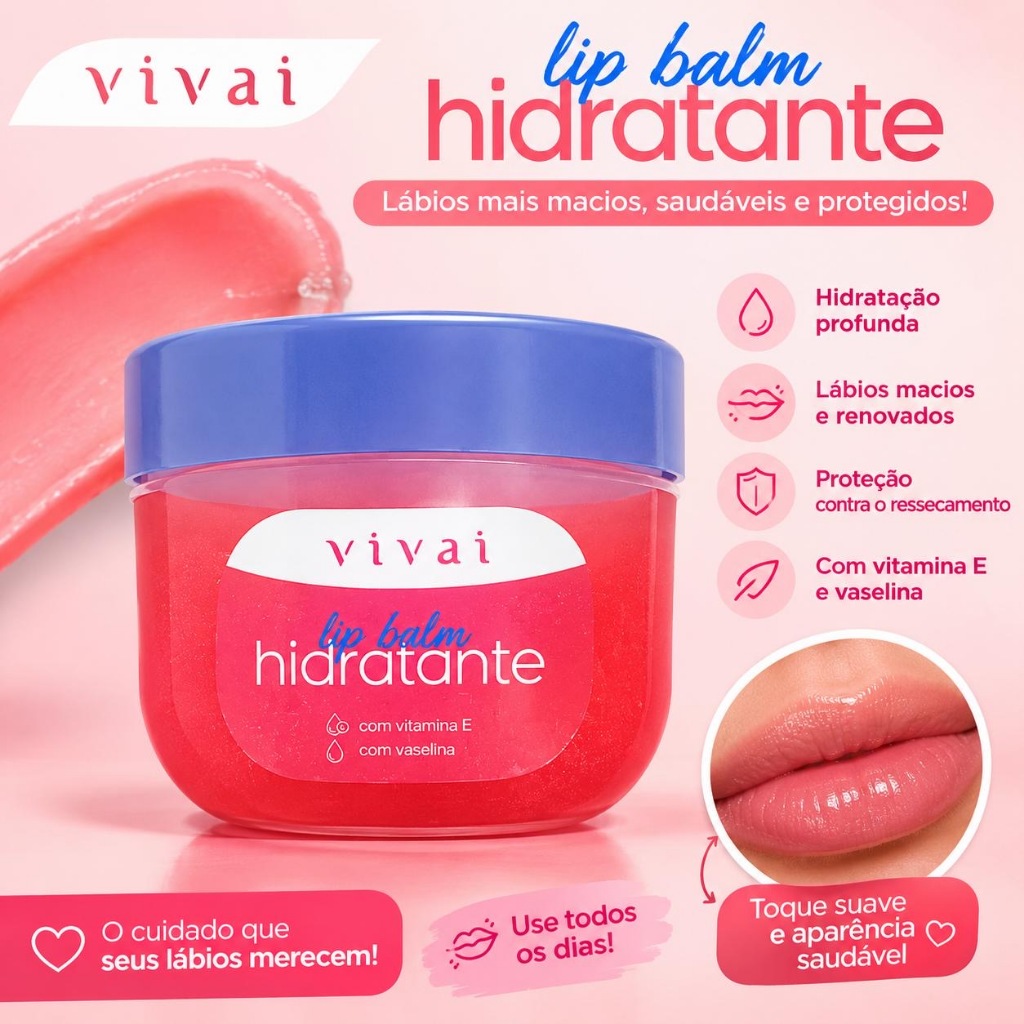 Lip Balm Hidratante Vivai com Vitamina E e Vaselina