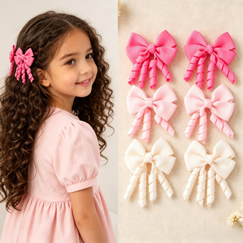1 Lote Com Nervuras Webbing Encaracolado Borla Arco Crianças Grampos De Cabelo , Meninas Streamer Clipes Laterais , Aces