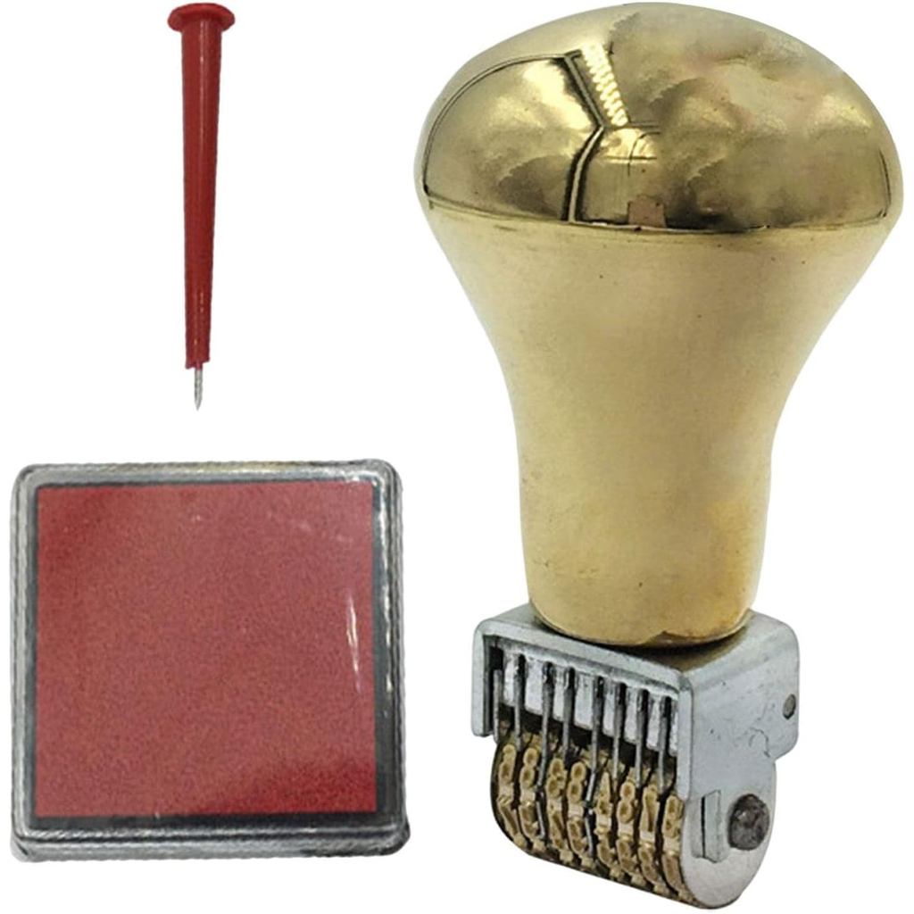 Vintage Date Stamper Digital with Ink Pad Adjustable Business Stamps Calendar Time Wheels Rollers Creative Retro Copper