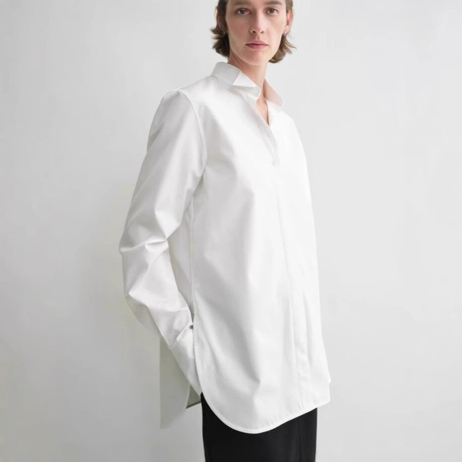 UOJM Early spring new poplin cotton white shirt for women, elegant and crisp A Textured Tailcoat Shirt