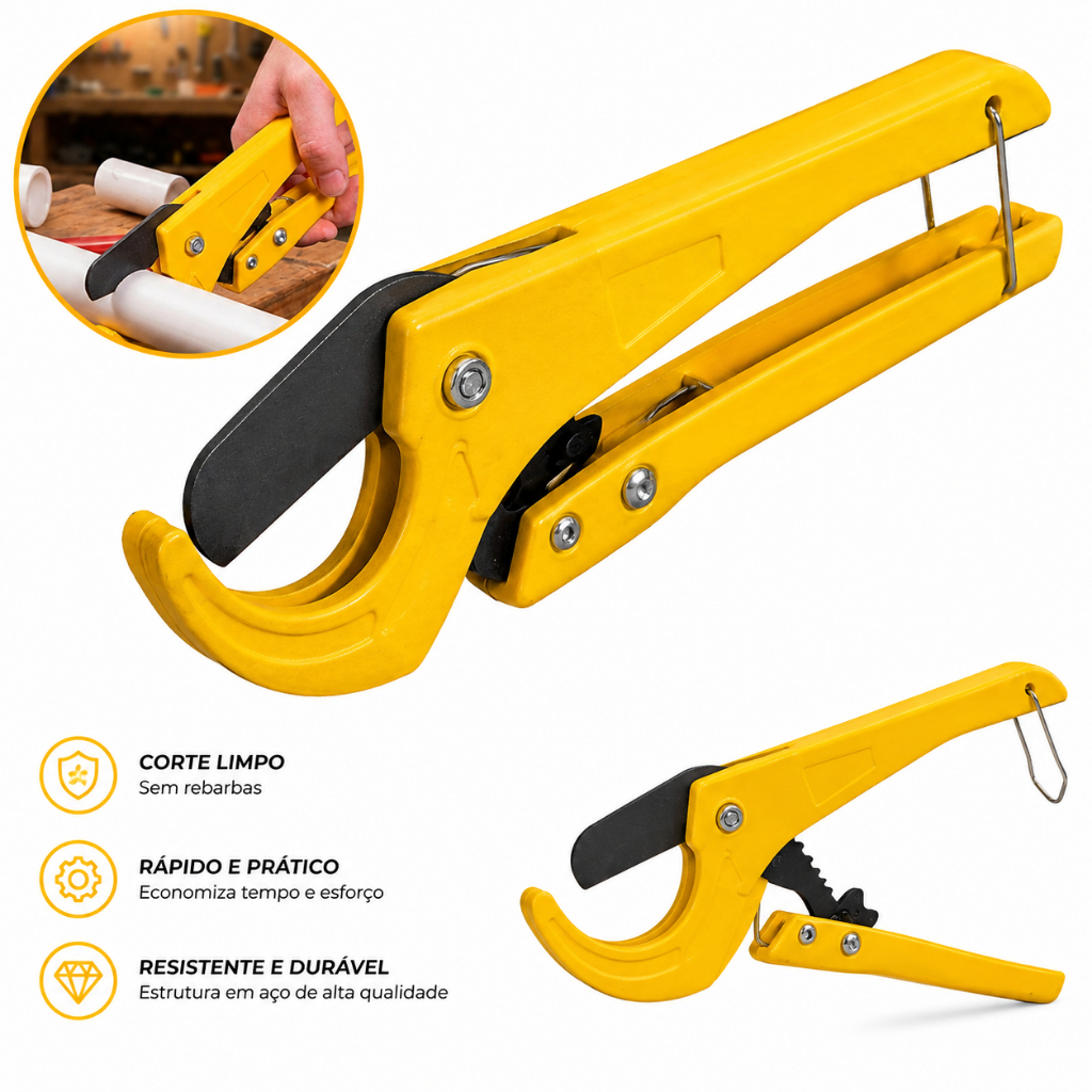Alicate Cortador Tubos PVC Mangueira 32mm Aço Corte Limpo Profissional 8 Polegadas Ergonômico
